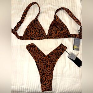 NWT One One Swim leopard Shimmer cheeky bikini size small